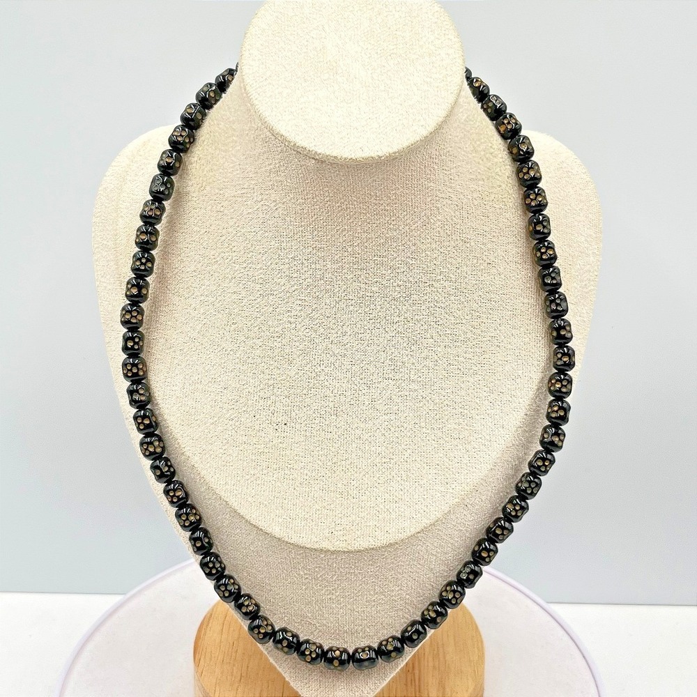 Vintage Retro Black‎ Skull Bead Necklace Goth Grunge Emo Jewelry Barrel Clasp